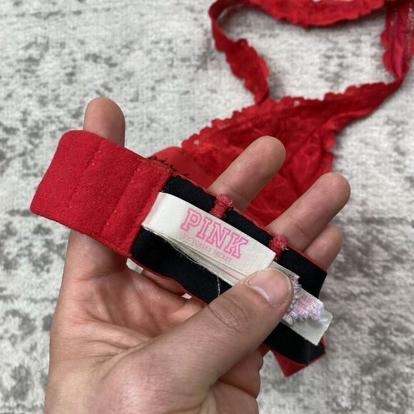Victoria Secret PINK Lace Bralette Padded Red Bra Floral Bralette Size XS - Picture 5 of 6